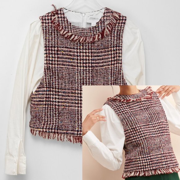 Anthropologie Tops - Anthropologie Mare Mare Quinn Tweed Top Dress Shirt Burgundy White Size Medium